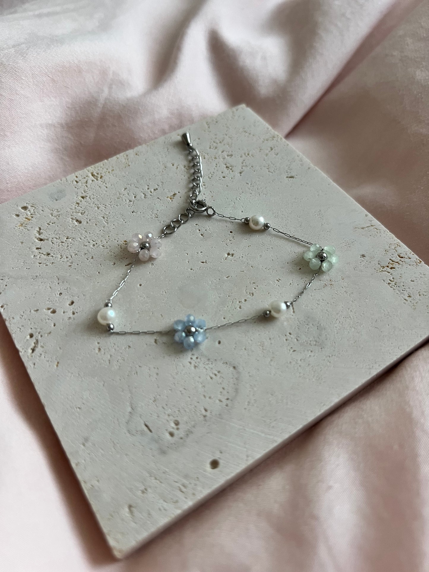 Multiple Flower Beaded Bracelets Stainless Steel