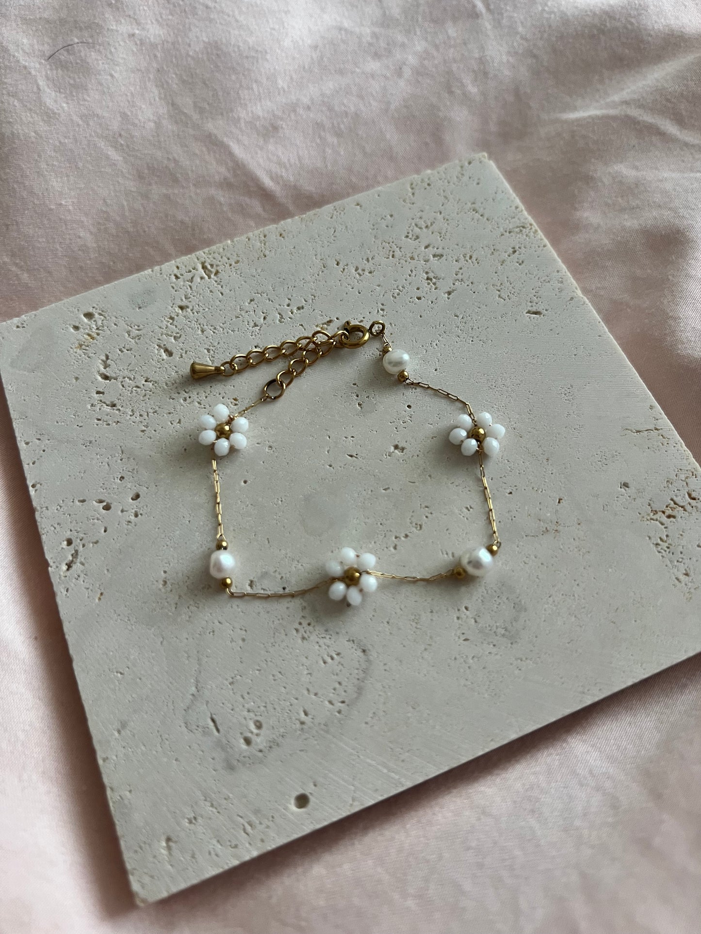 Flower bead stacker bracelet