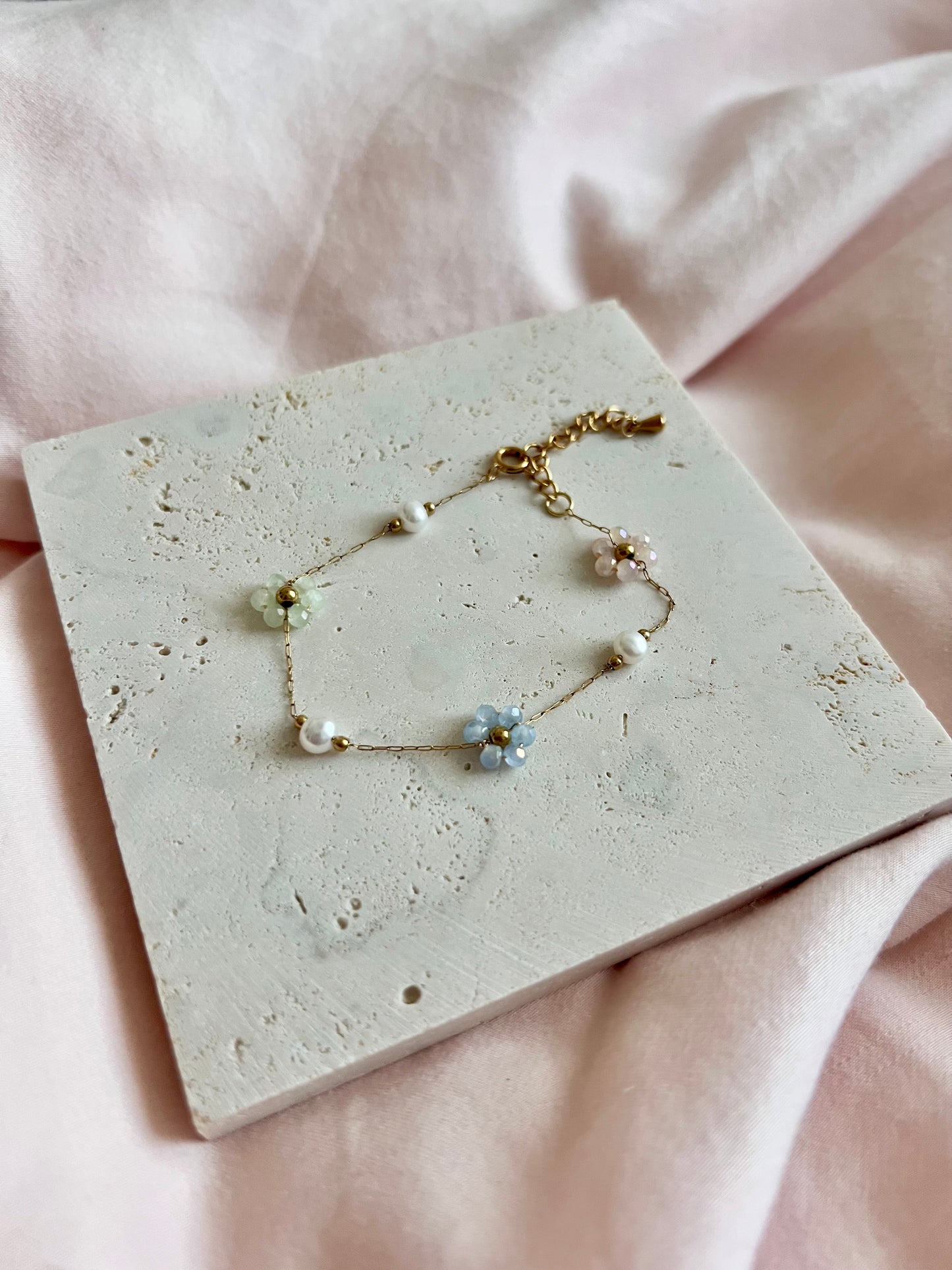 Flower bead stacker bracelet