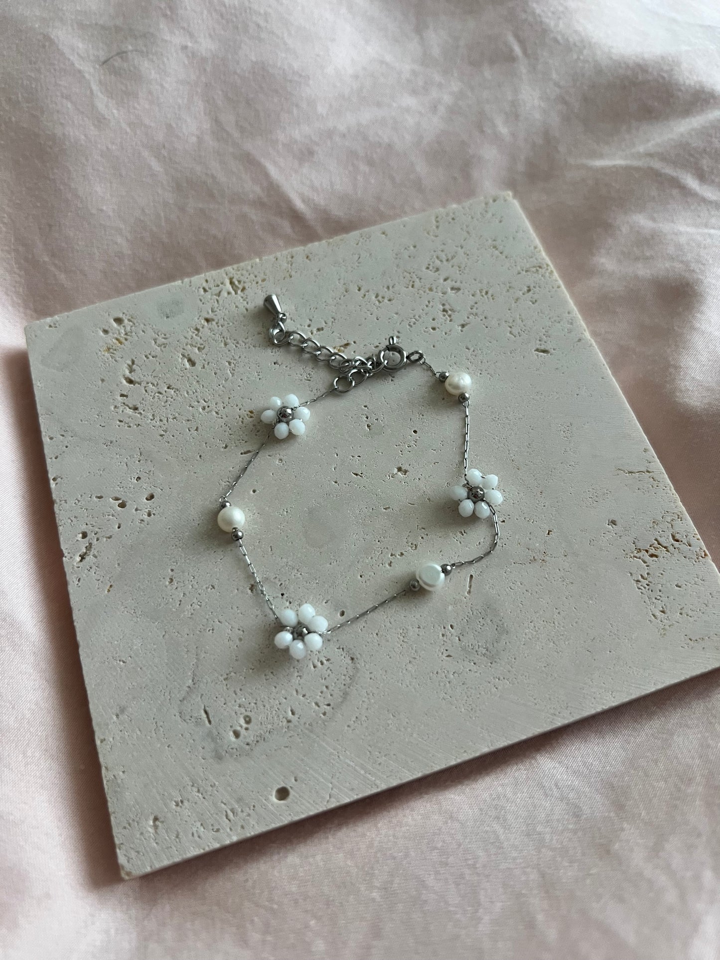 Flower bead stacker bracelet