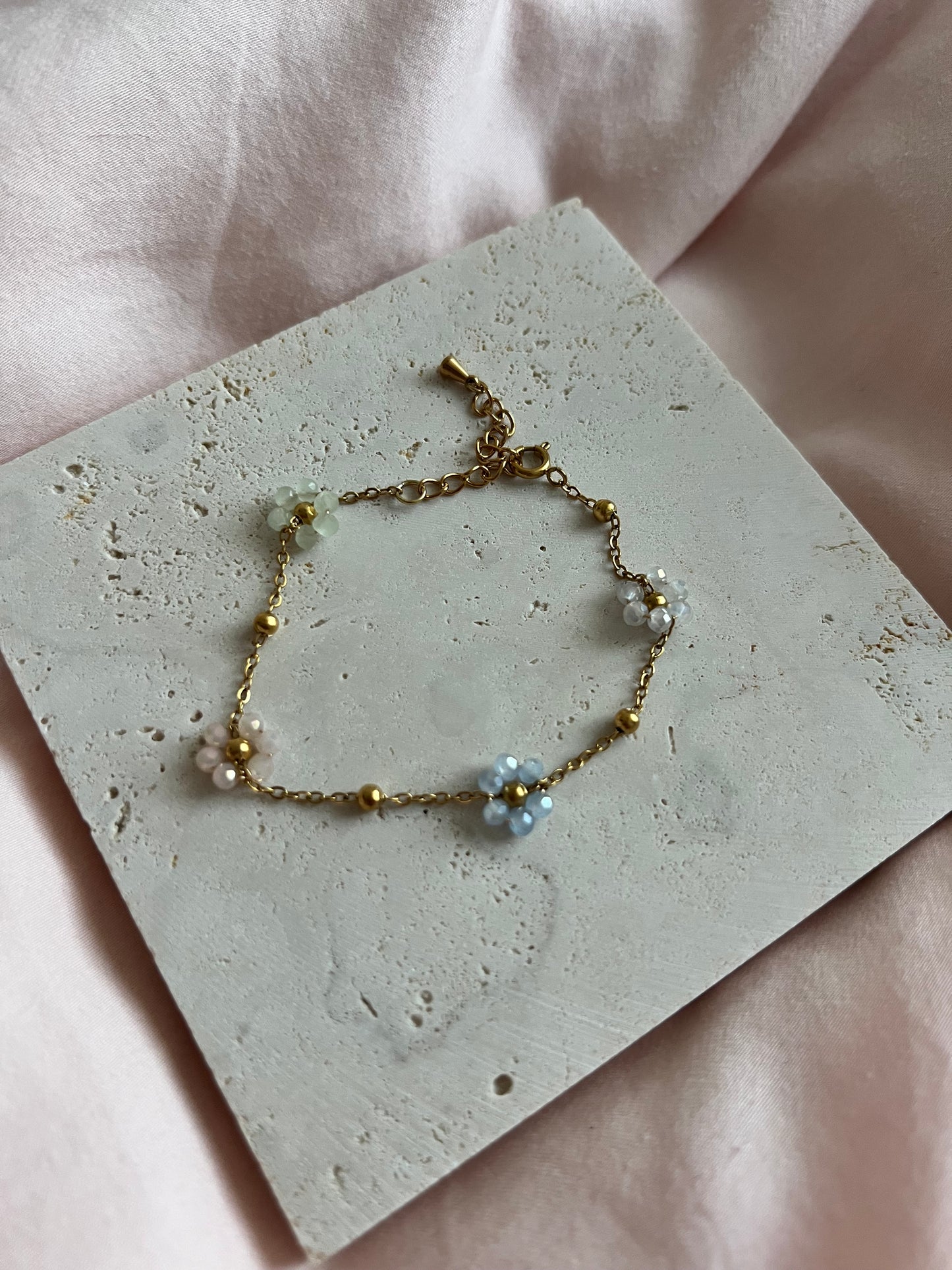 Multiple Flower Beaded Bracelets Stainless Steel