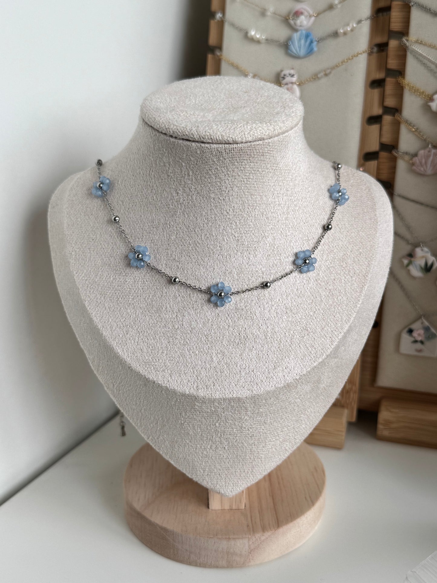 Multiple Flower Beaded Necklaces Stainless Steel