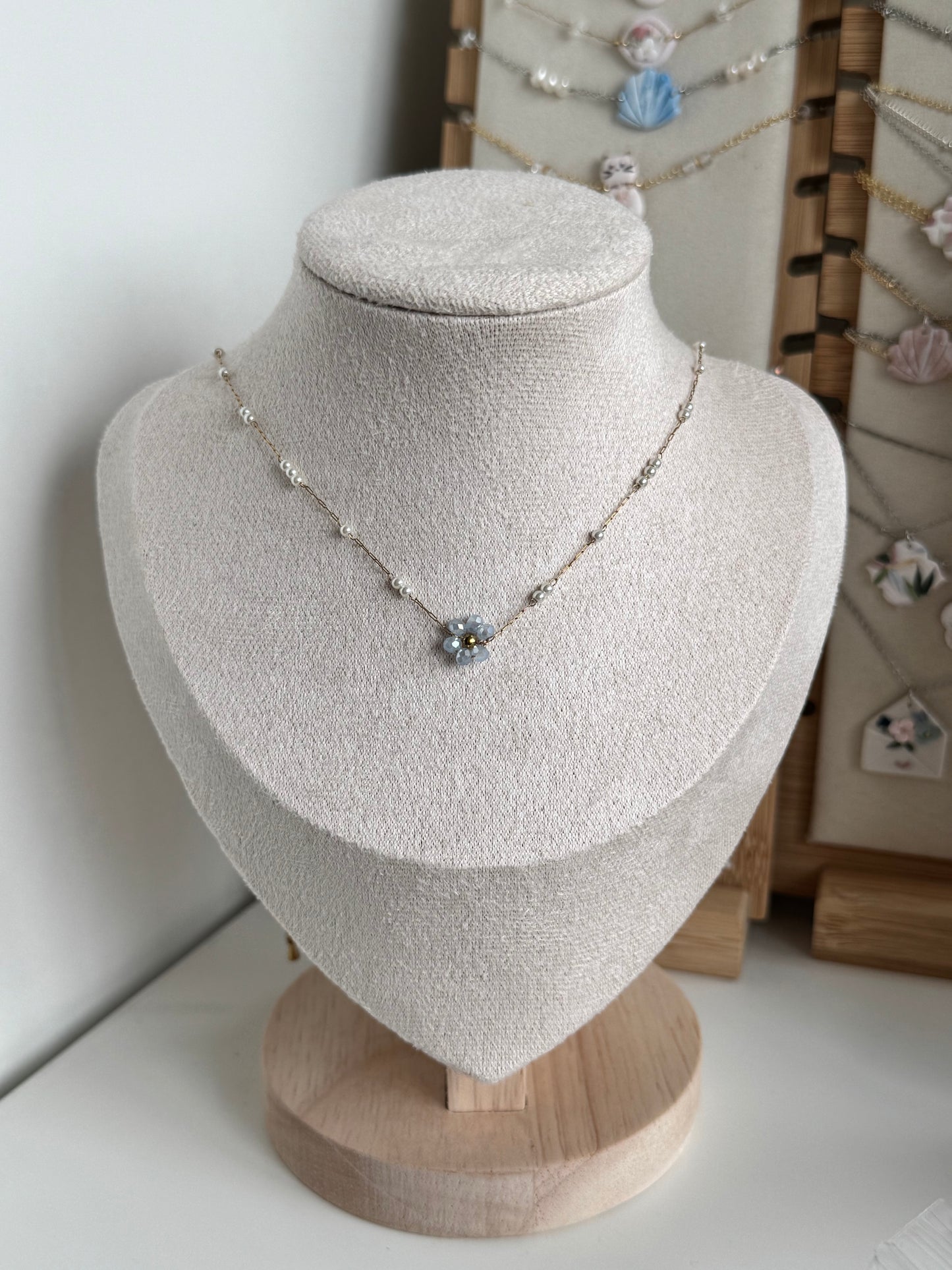 Single Flower Beaded Necklace Stainless Steel