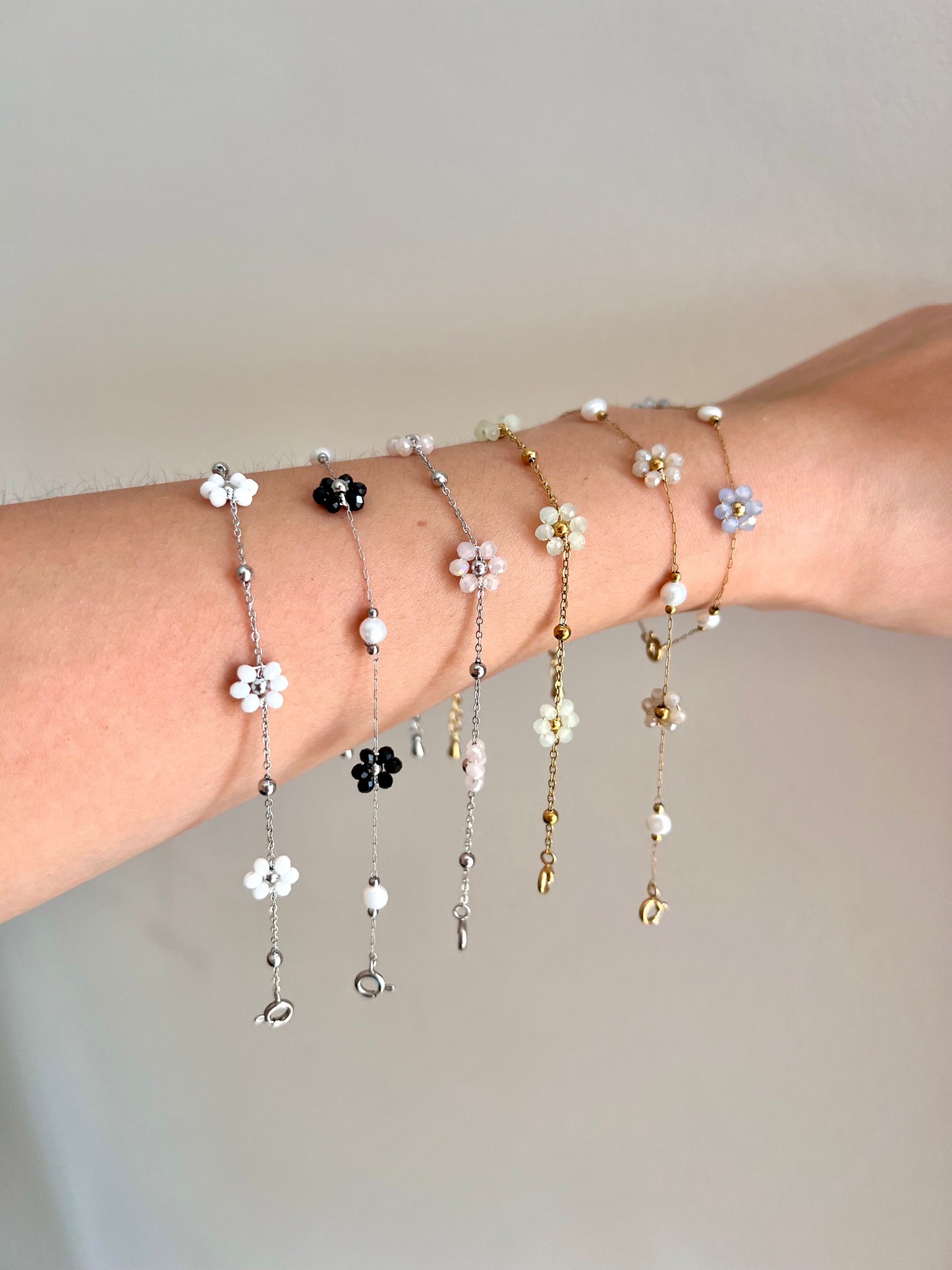 Multiple Flower Beaded Bracelets Stainless Steel