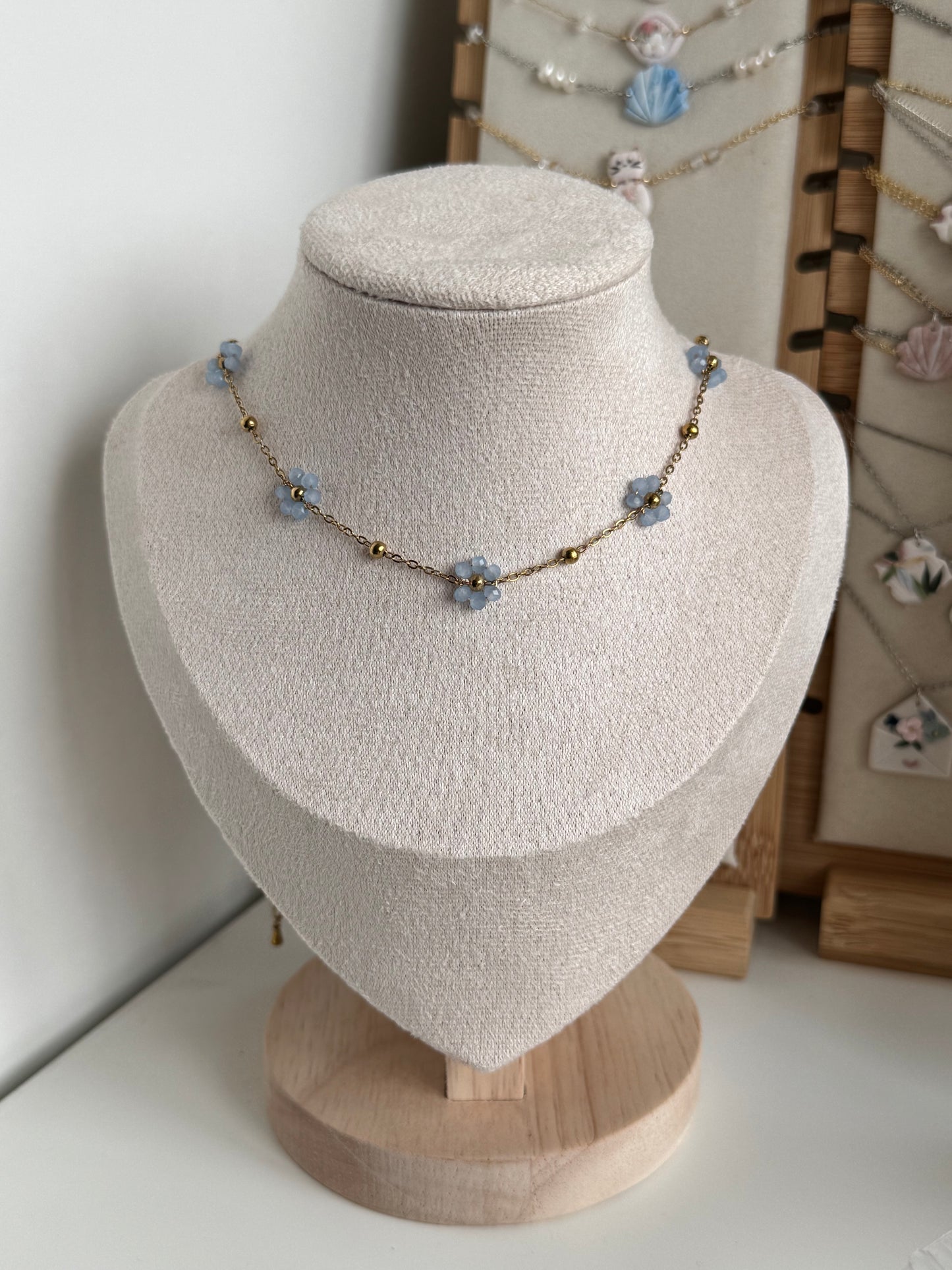 Multiple Flower Beaded Necklaces Stainless Steel
