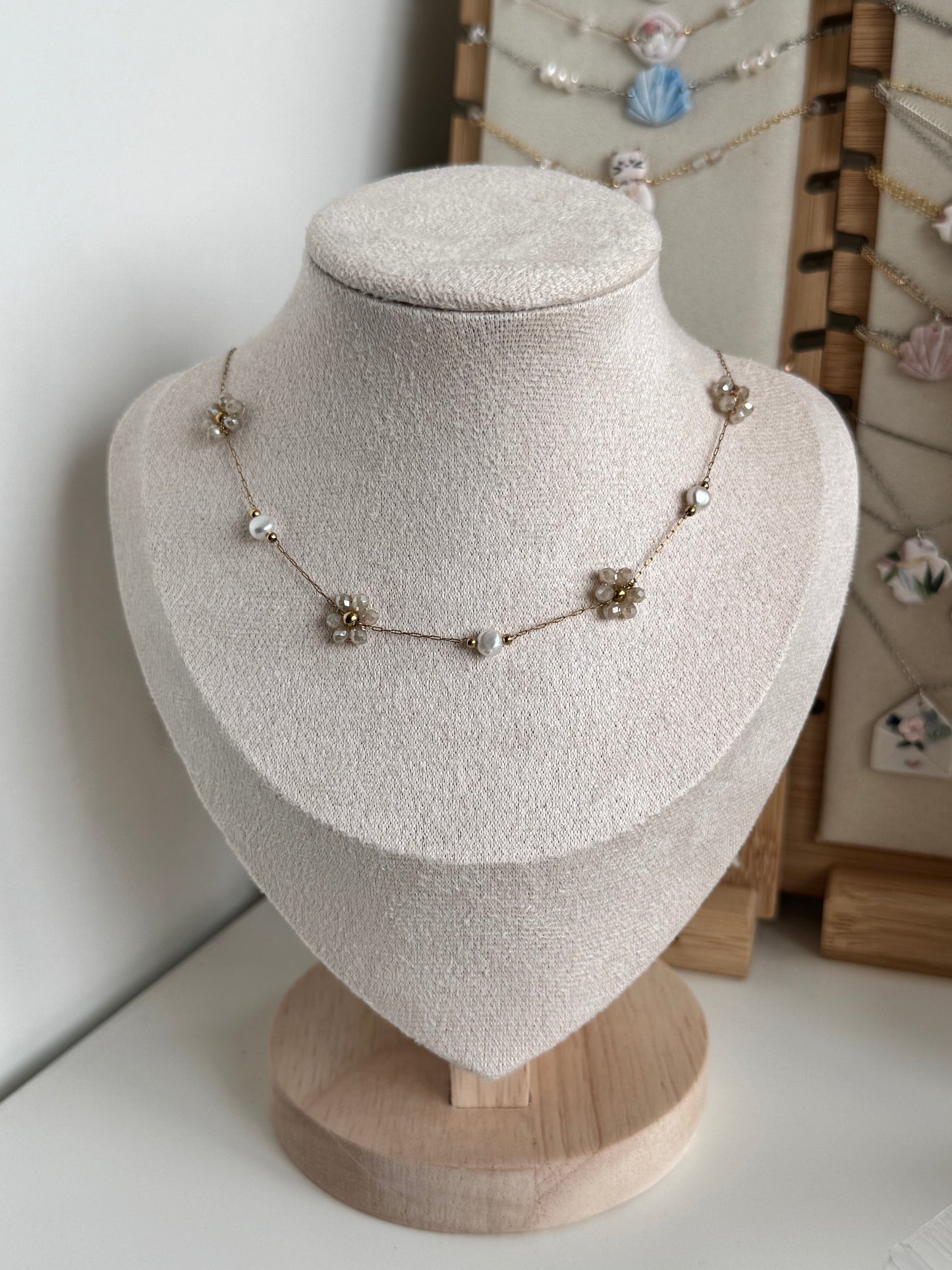 Multiple Flower Beaded Necklaces Stainless Steel