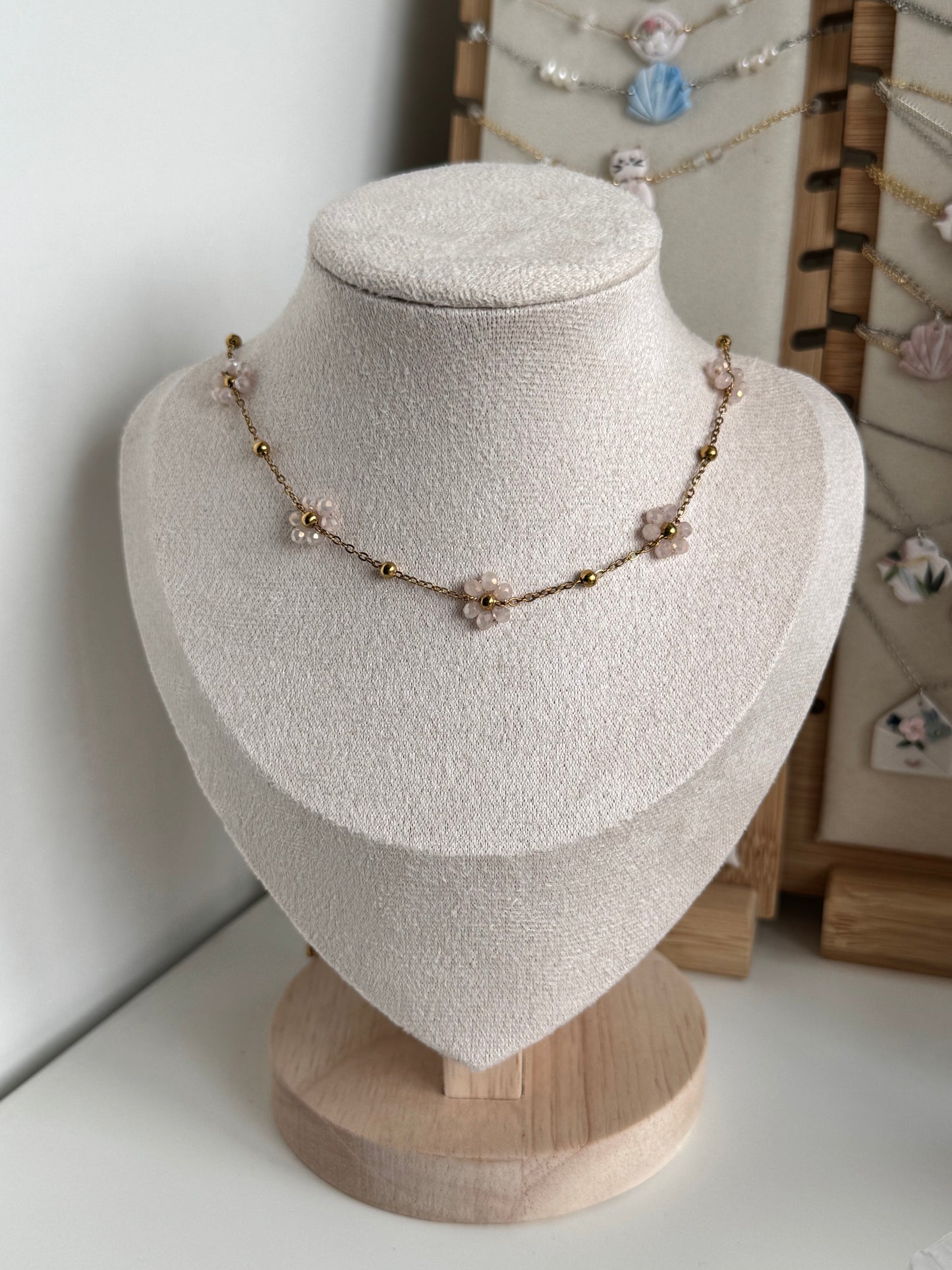 Multiple Flower Beaded Necklaces Stainless Steel
