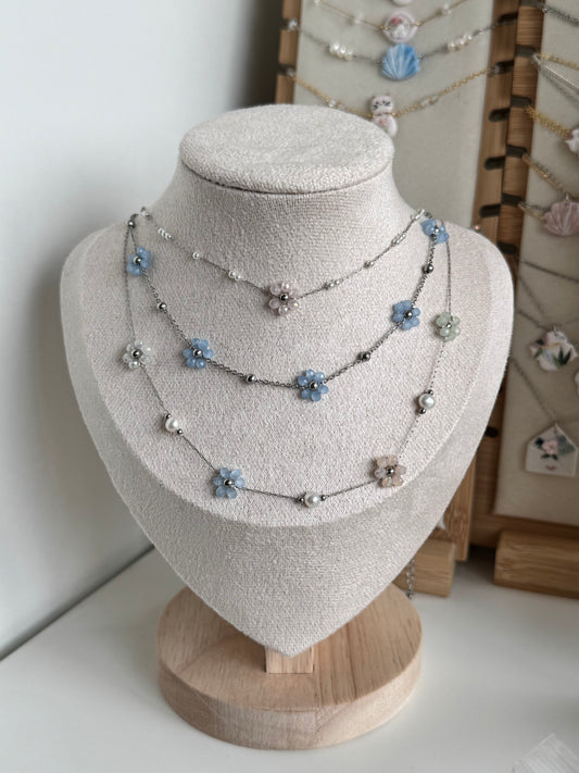 Multiple Flower Beaded Necklaces Stainless Steel