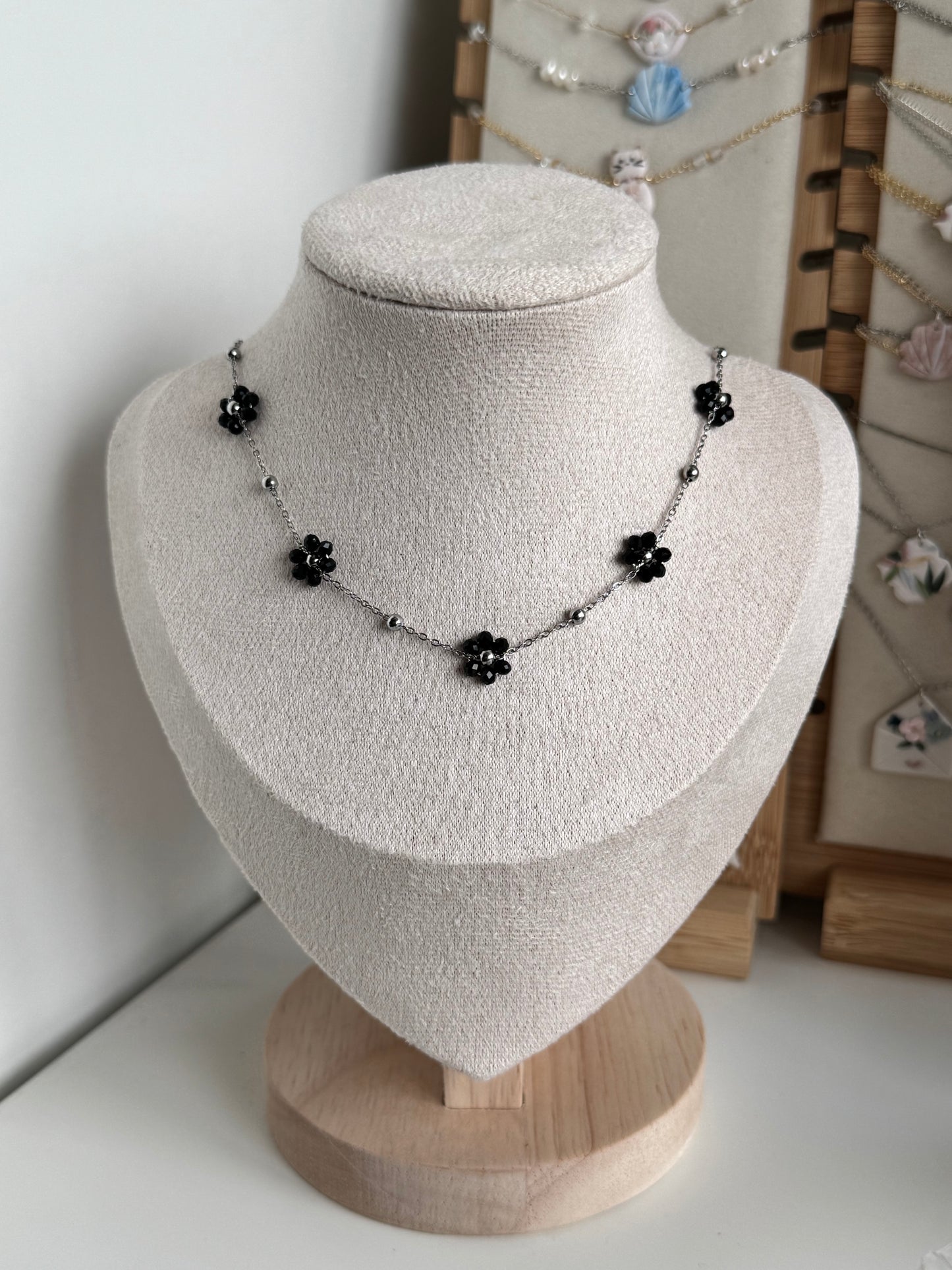 Multiple Flower Beaded Necklaces Stainless Steel