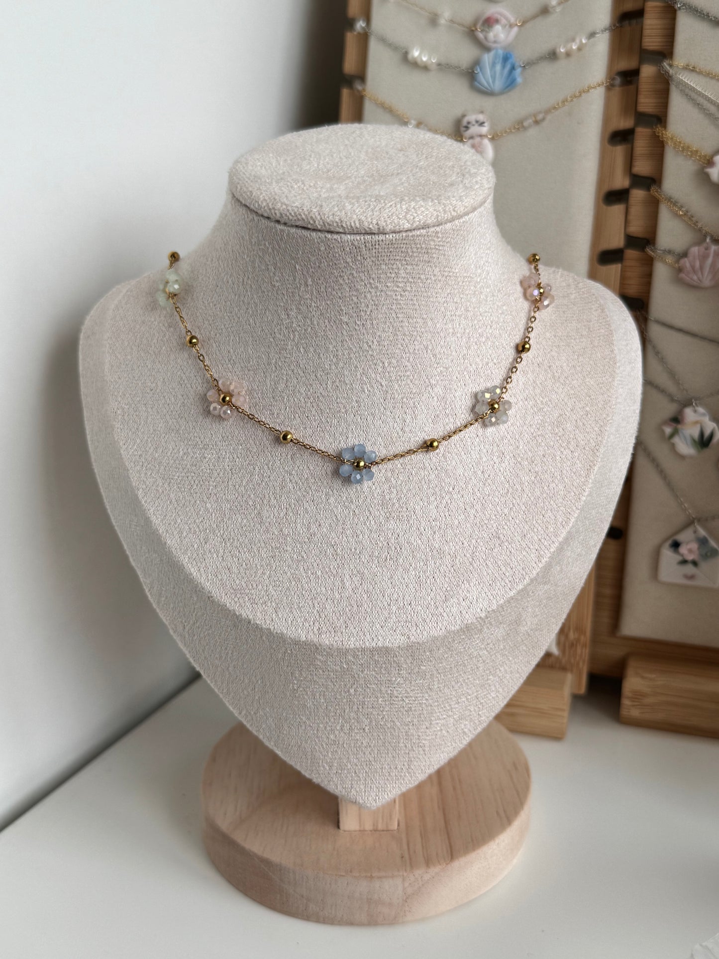 Multiple Flower Beaded Necklaces Stainless Steel