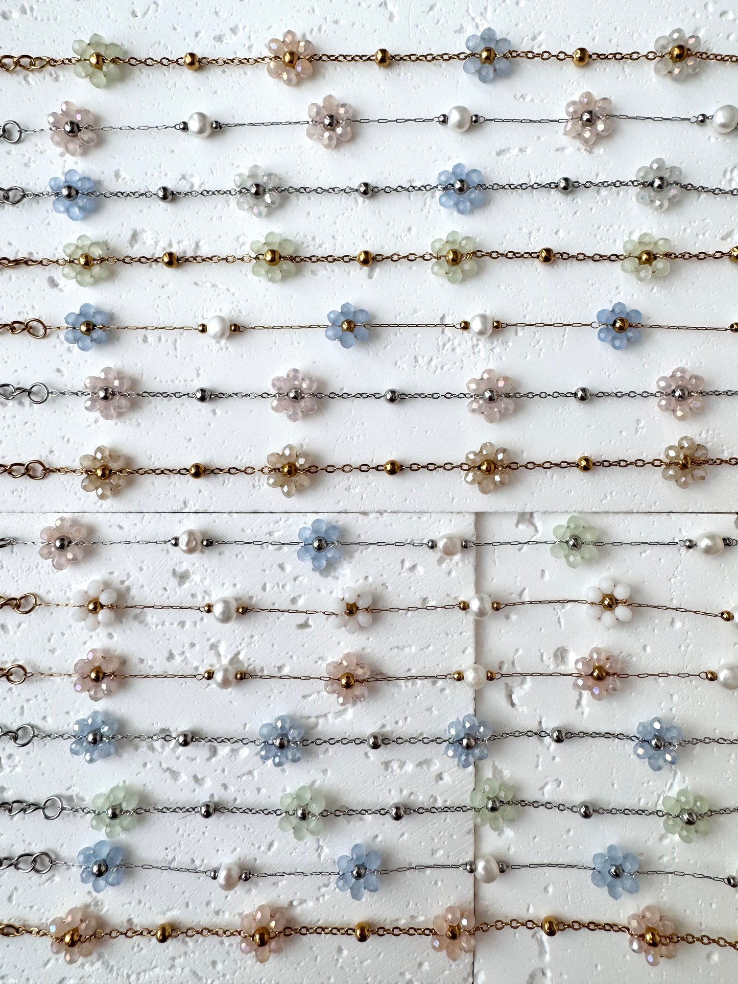 Multiple Flower Beaded Bracelets Stainless Steel