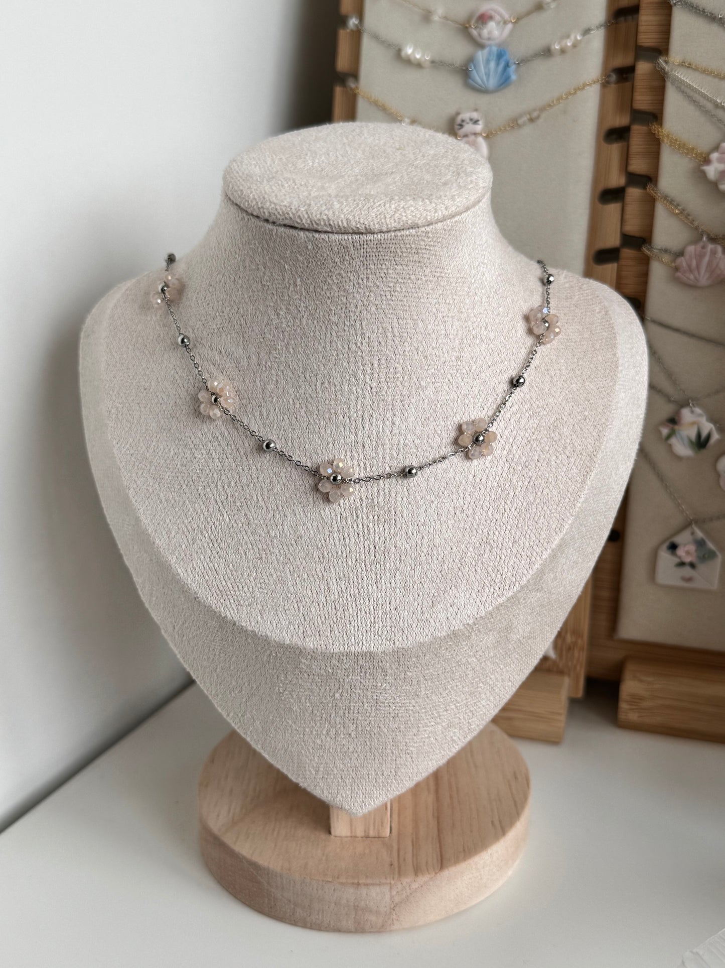 Multiple Flower Beaded Necklaces Stainless Steel