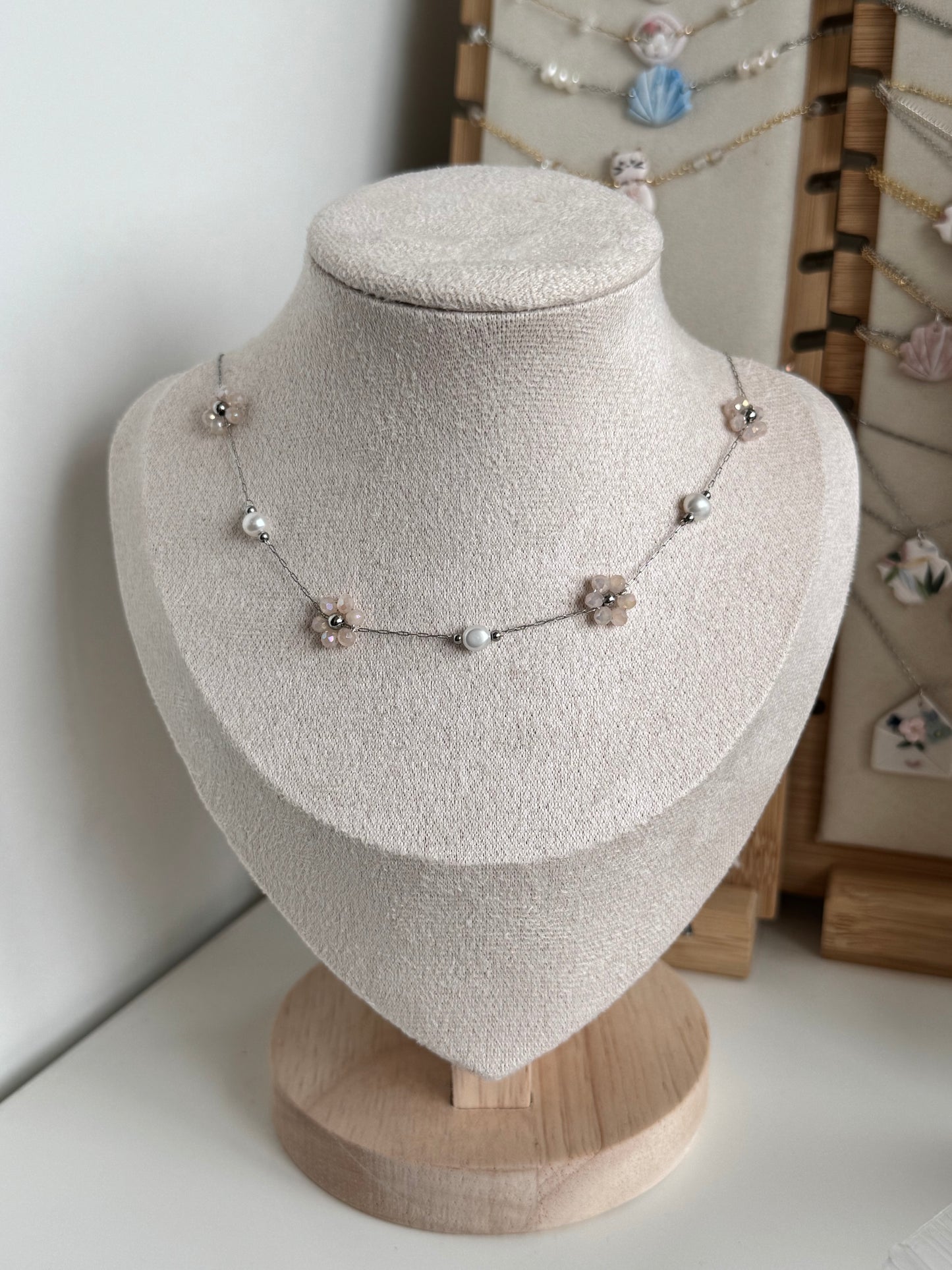 Multiple Flower Beaded Necklaces Stainless Steel