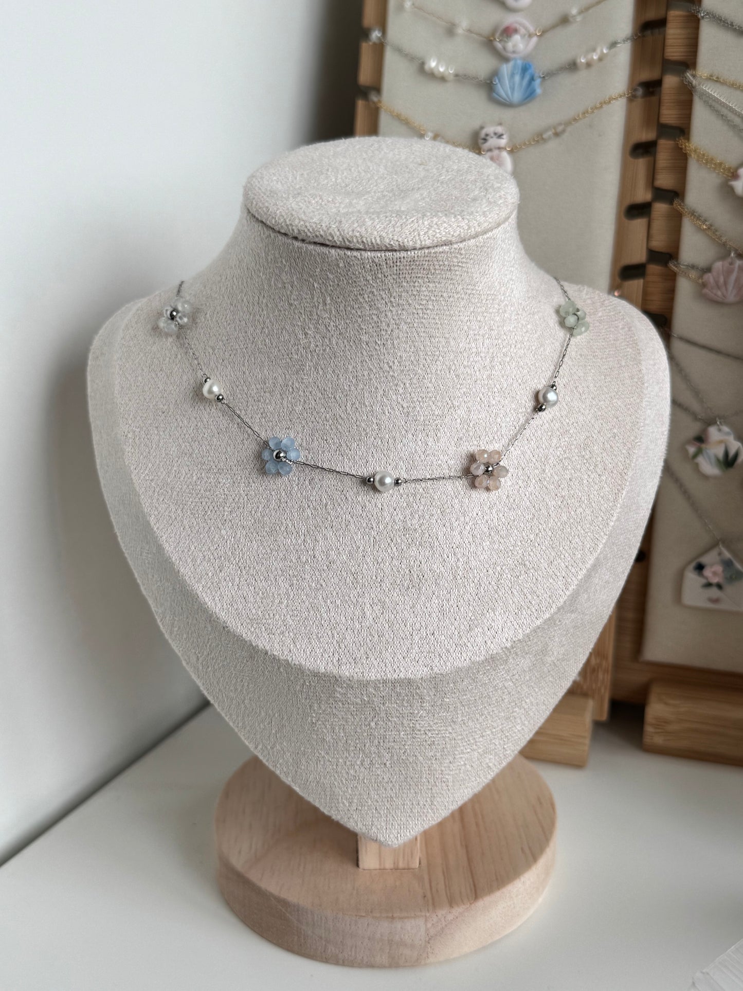 Multiple Flower Beaded Necklaces Stainless Steel