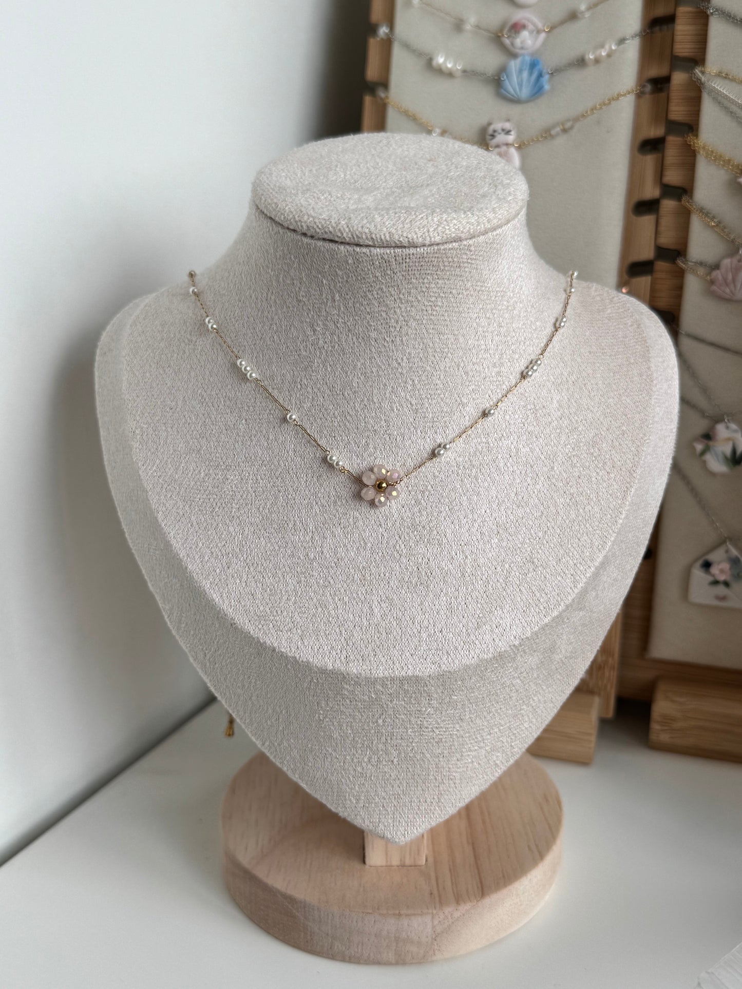 Single Flower Beaded Necklace Stainless Steel