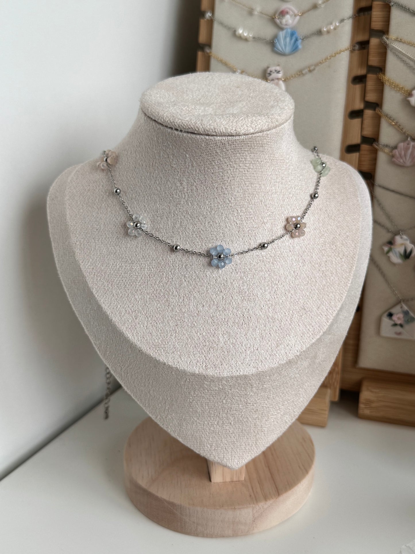Multiple Flower Beaded Necklaces Stainless Steel