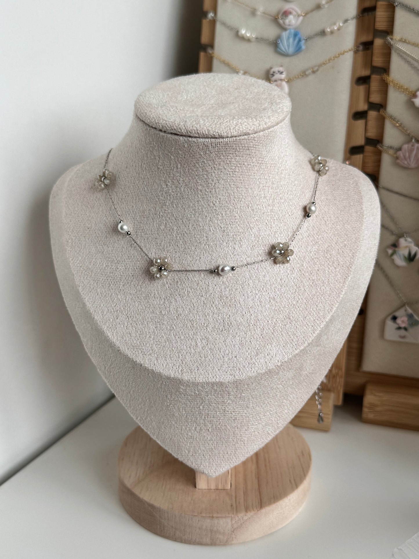 Multiple Flower Beaded Necklaces Stainless Steel